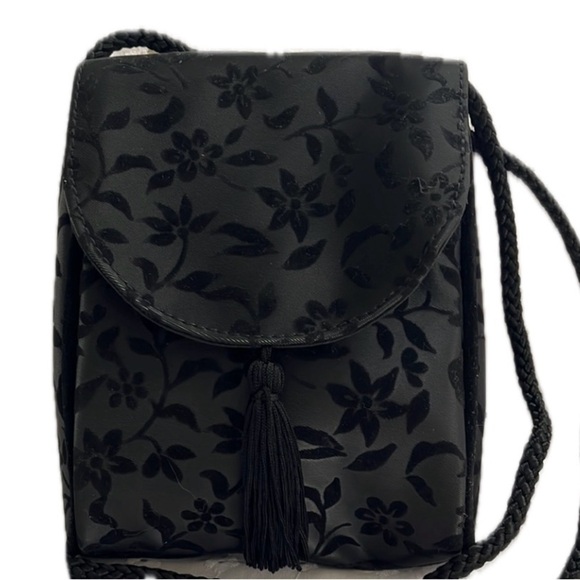 Avon black shoulder evening satin and crushed velvet satchel - Picture 1 of 7
